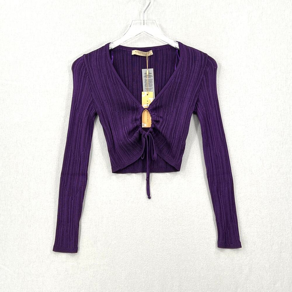 PAOLA BERNARDI Andressa Cropped Cardigan XS Purple Sparkle Knit Long Sleeve NEW - Picture 2 of 13